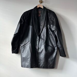 Black Genuine Leather Cocoon Shaped Vintage Contrasting Texture Jacket By G III